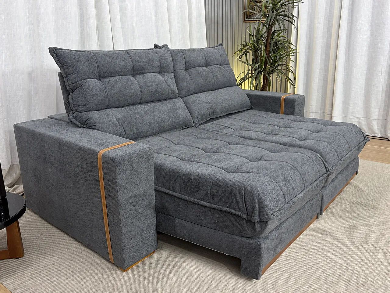 Sofá Retrátil Reclinável 2,30 m Chenille Cinza a9