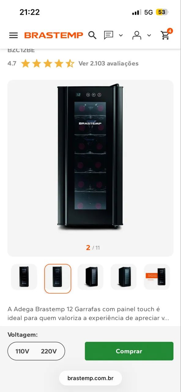 ADEGA BRASTEMP 12 GARRAFAS 127v NOVA