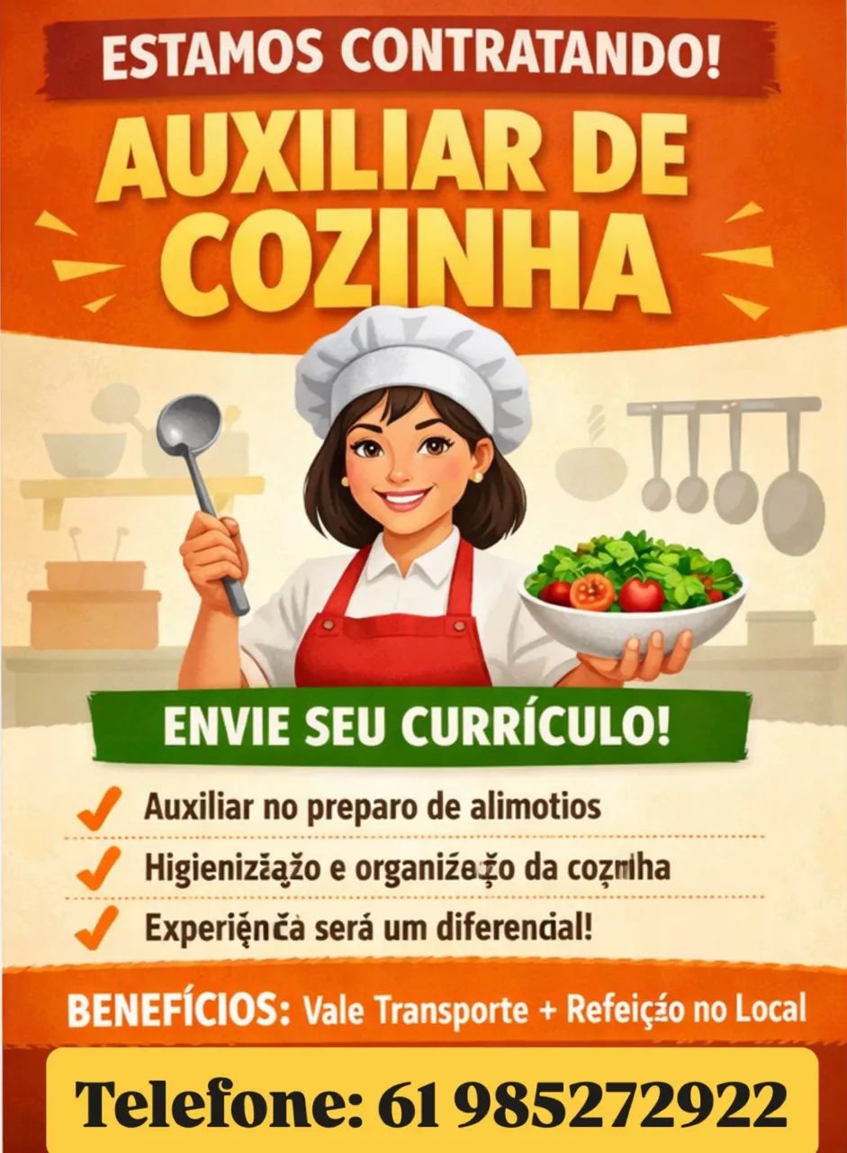 3 vagas de auxiliar de cozinha