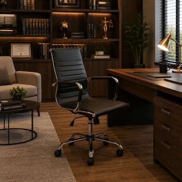 Cadeira Executiva Presidente Preta Estilo Charles Eames Sofisticada 32997 - Foto 2