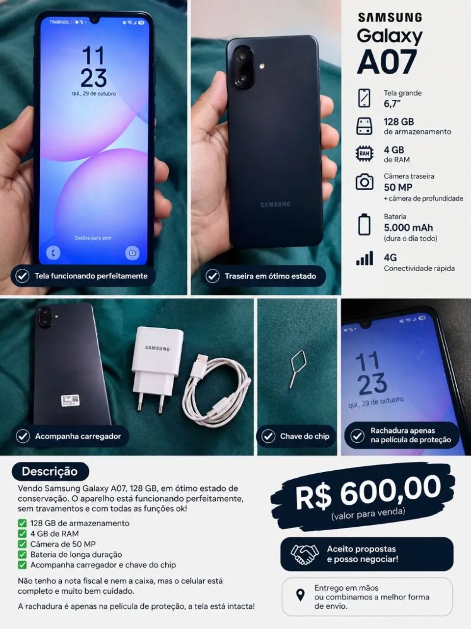 Samsung Galaxy A07 128GB - Funcionando Perfeitamente