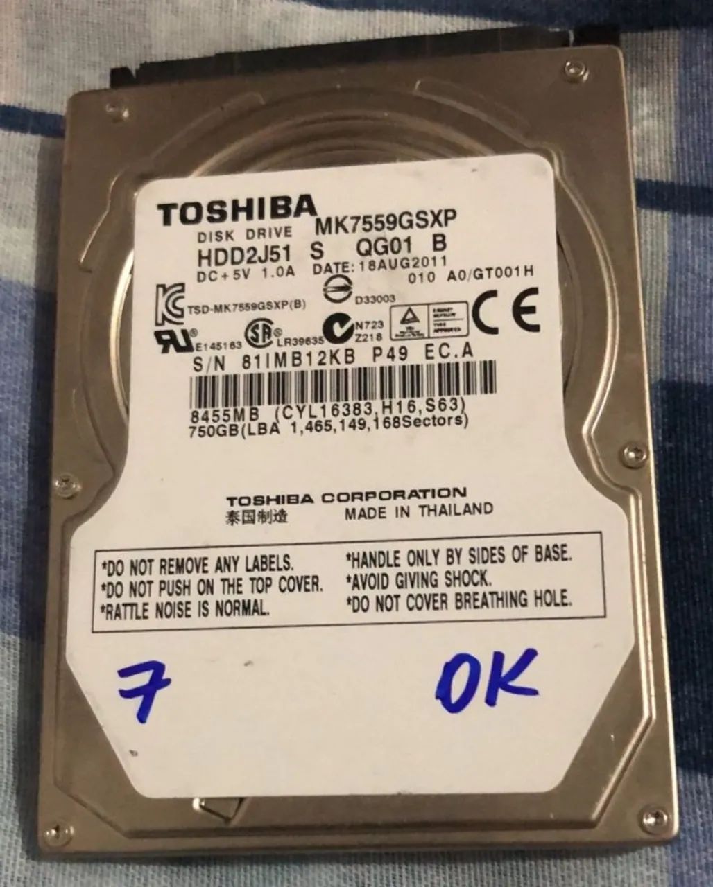 HD Notebook 750GB SATA 2.5 Slim - Testado