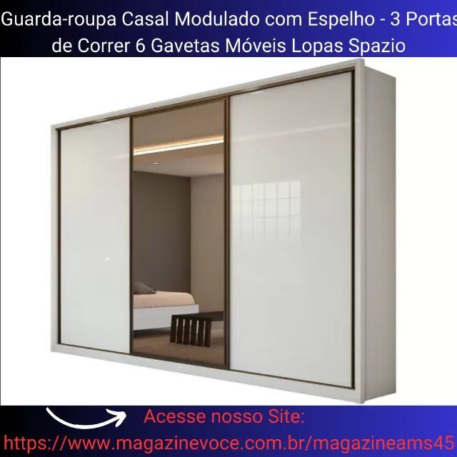 Guarda-roupa Casal C/ Espelho 3 Portas 6 Gavetas Spazio Glass