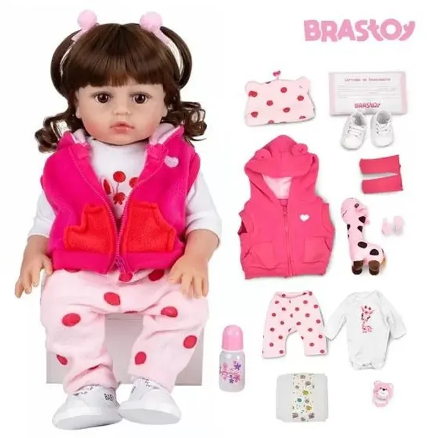 Brastoy Boneca Bebê Reborn Silicone Menina Olhos Castanhos 55cm em