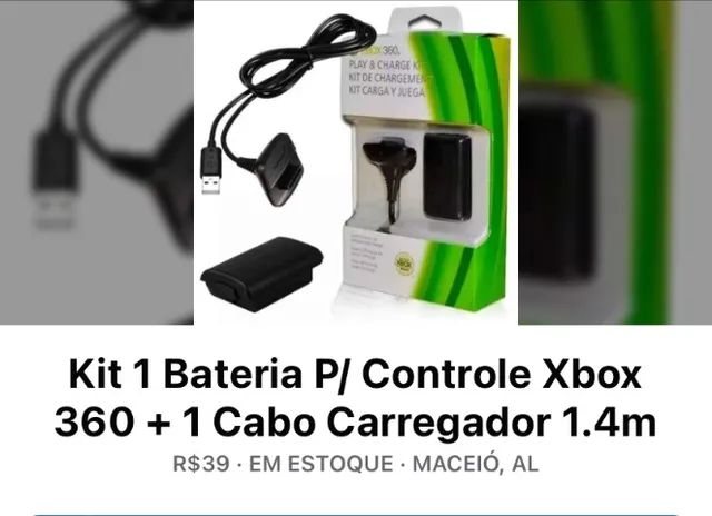 Bateria P/ Controle Xbox 360 + 1 Cabo Carregador 1.4m