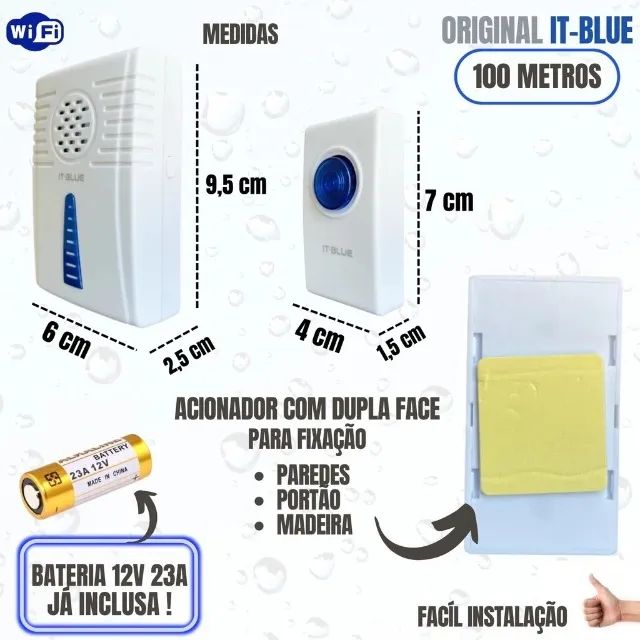 Campainha Residencial Wireless Sem Fio Resistente Água