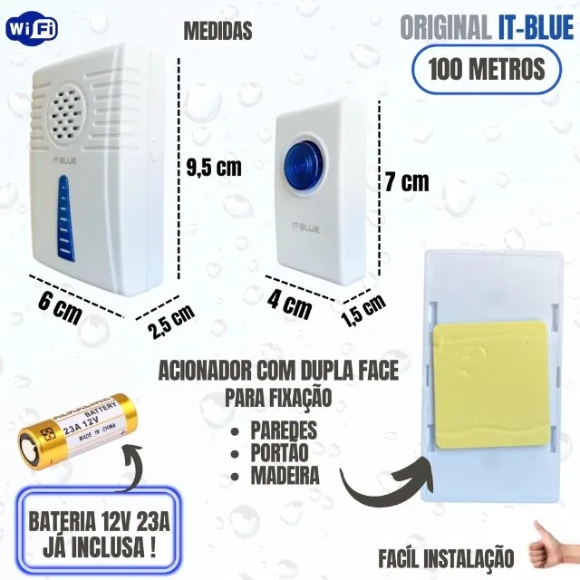 Campainha Residencial Wireless Sem Fio Resistente Água