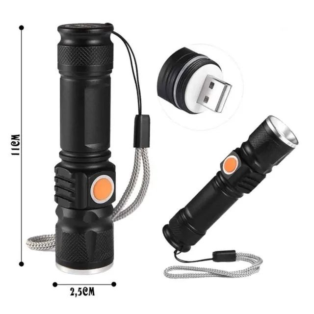 Mini Lanterna LED Zoom USB Recarregável - Foto 2