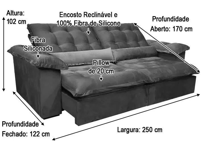 Sofá Retrátil Reclinável 2,50m Izza Molas Bonnel a7654 - Foto 3