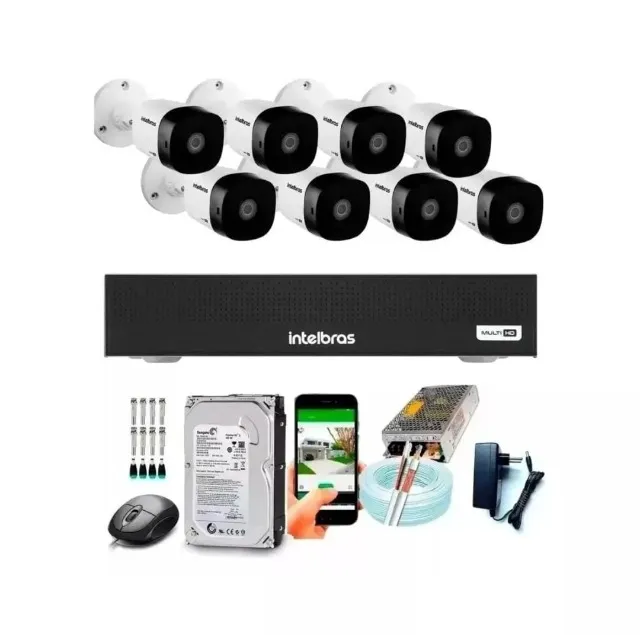 Kit Vigilância Residencial e Comercial 3 Câmeras Analógicas 1000 Linhas +  DVR 4 Canais