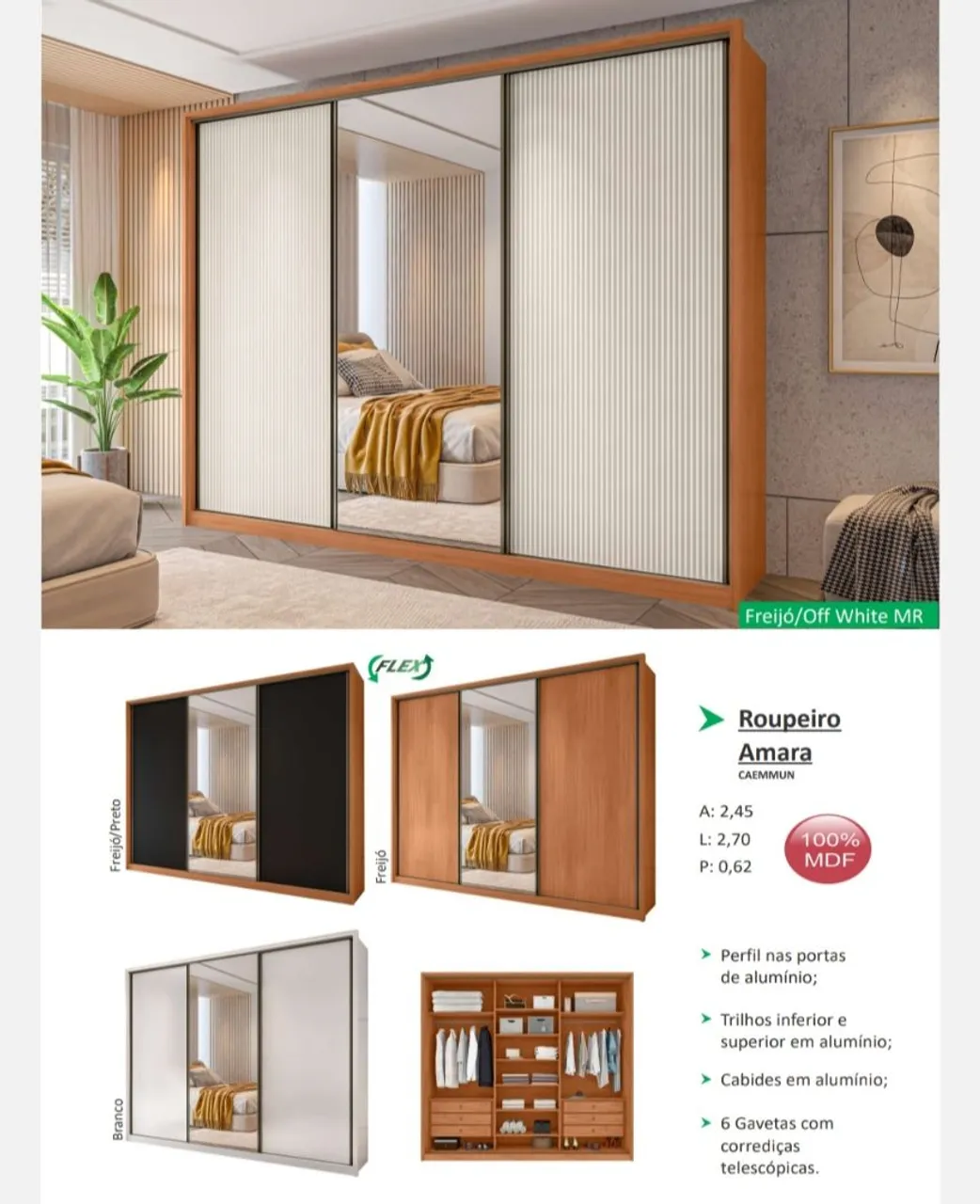 Guarda-Roupa Amara 3 Portas de Correr