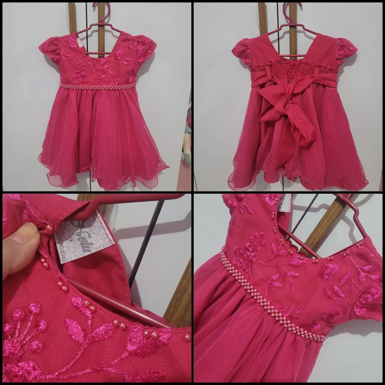 Vestido de festa infantil rosa com detalhes bordados