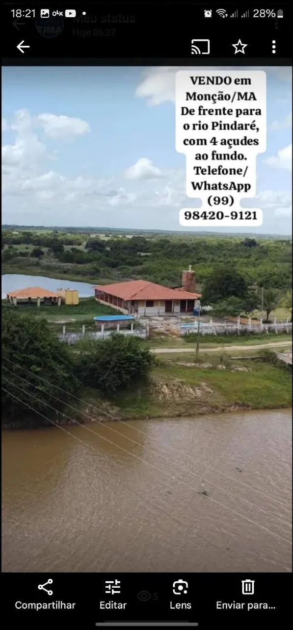 Propriedade em frente ao rio Pindaré em Monção/ MA