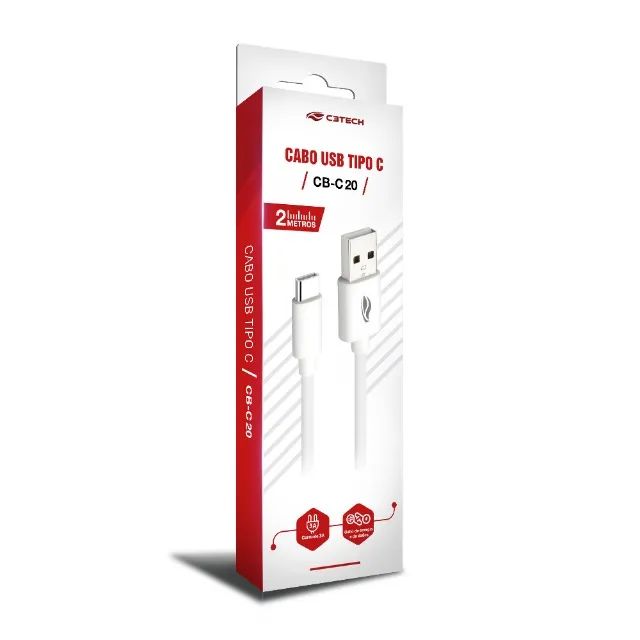 Cabo Cel C3Tech USB-C 2M 3A CB-C20WH - WZetta - Foto 2
