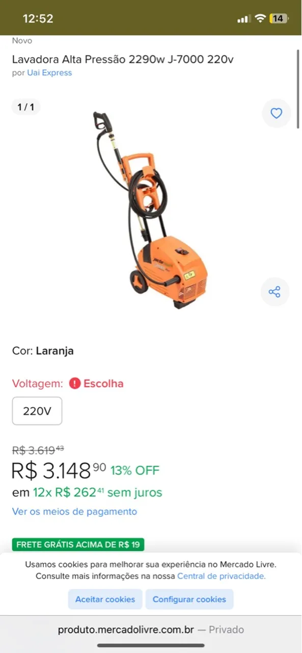Lavadora Alta Pressão 2290w J-7000 220v