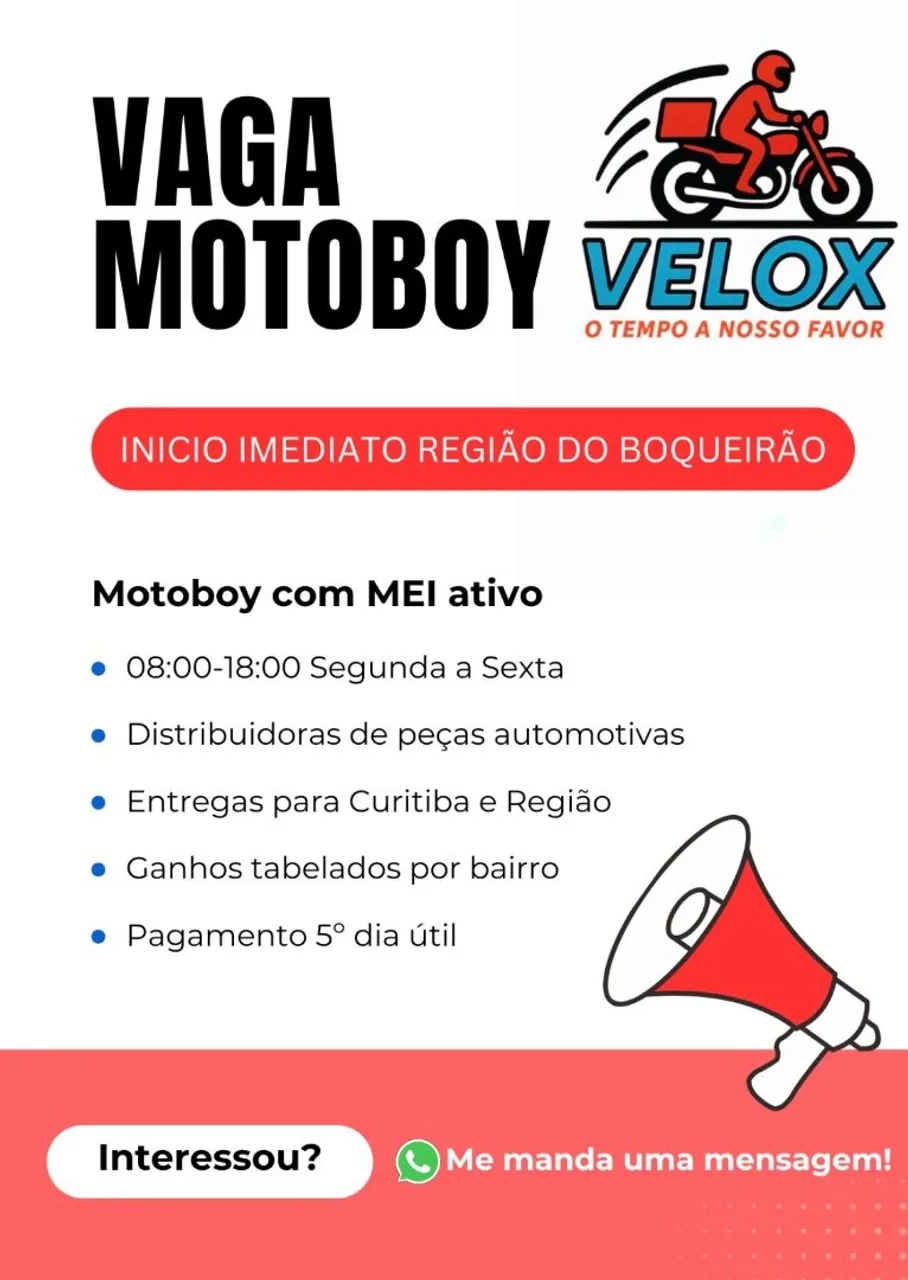 3 vagas de motoboy ou motogirl