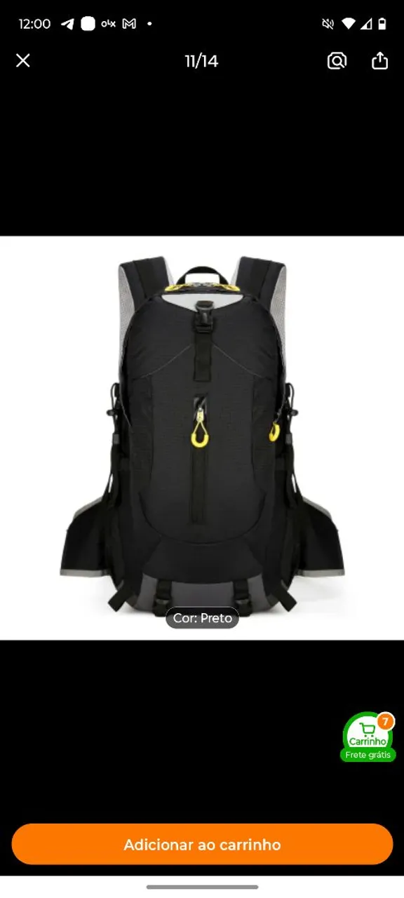 Mochila de Camping Impermeável Preta 40L
