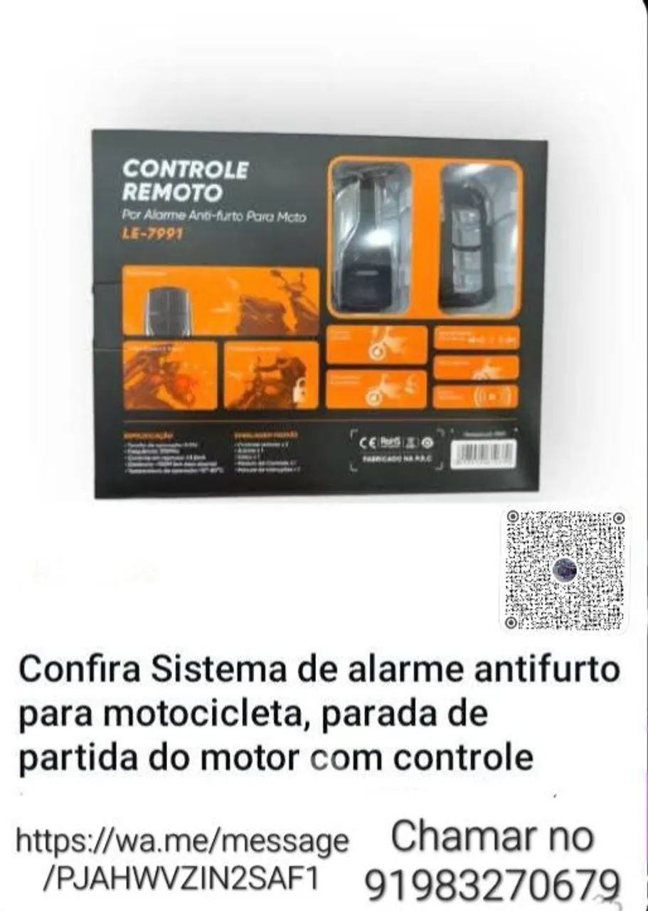 Alarme antifurto para moto com controle remoto. Whatsapp *79