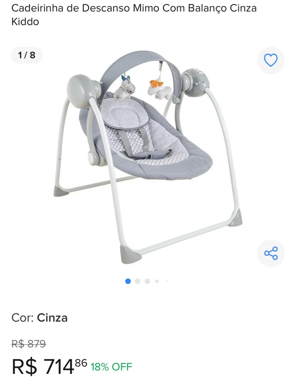 Cadeirinha de Descanso Mimo com Balanço Cinza Kiddo