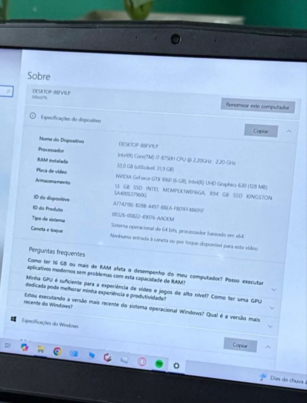 Notebook Avell A64 Core I7 32gb Ram/ Gtx1060 6gb - Foto 2