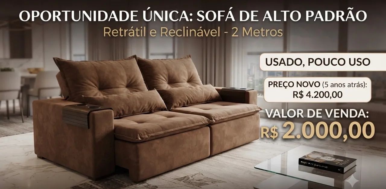 ? SOFÁ LUXO RETRÁTIL E RECLINÁVEL - 2 METROS | EXCELENTE ESTADO