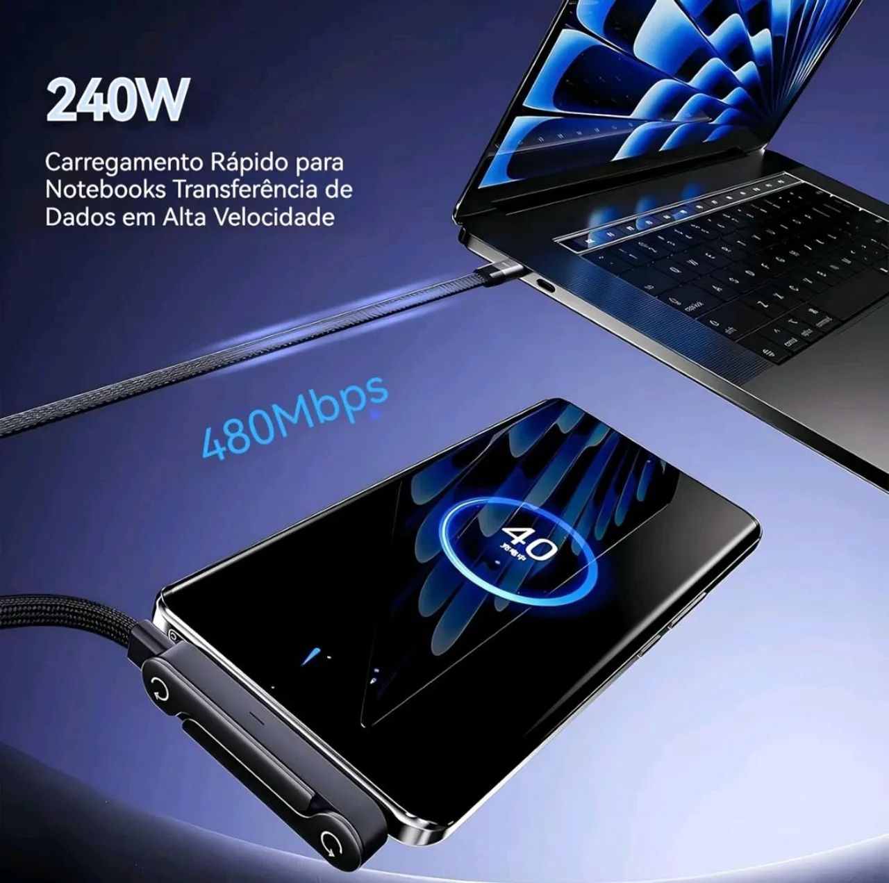 Cabo de celular tipo C turbo com suporte de celular - Foto 5