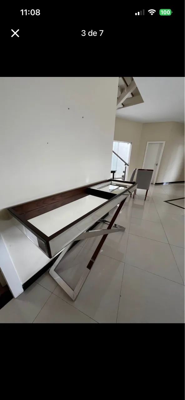 Mesa de apoio metal e vidro