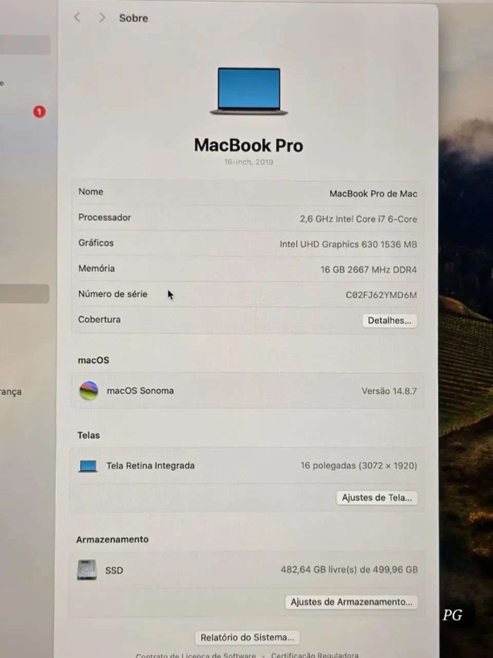 MacBook Pro 2019 i7 16gb 500gb SSD 16 polegadas Placa Vídeo 4gb - Aceito Troca - Foto 3