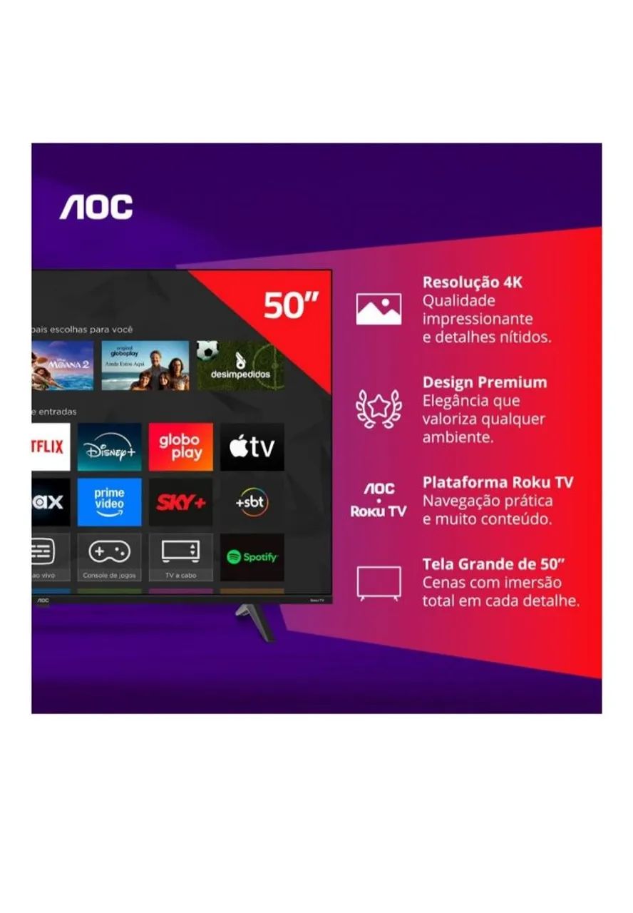 Smart Tv 50 AOC Roku, Lacrada + NF (Até 12x) - Foto 2