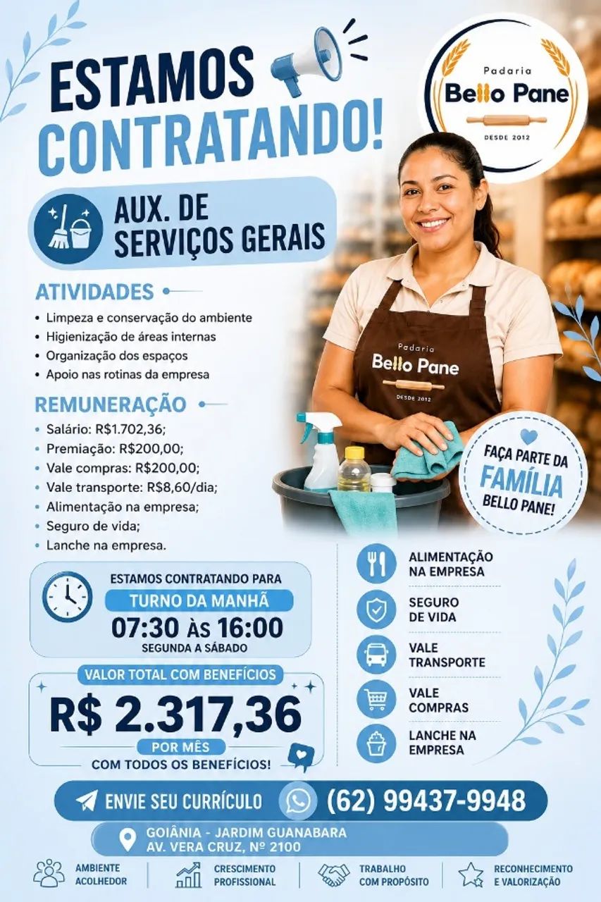 Contratamos Auxiliar de Serviços Gerais