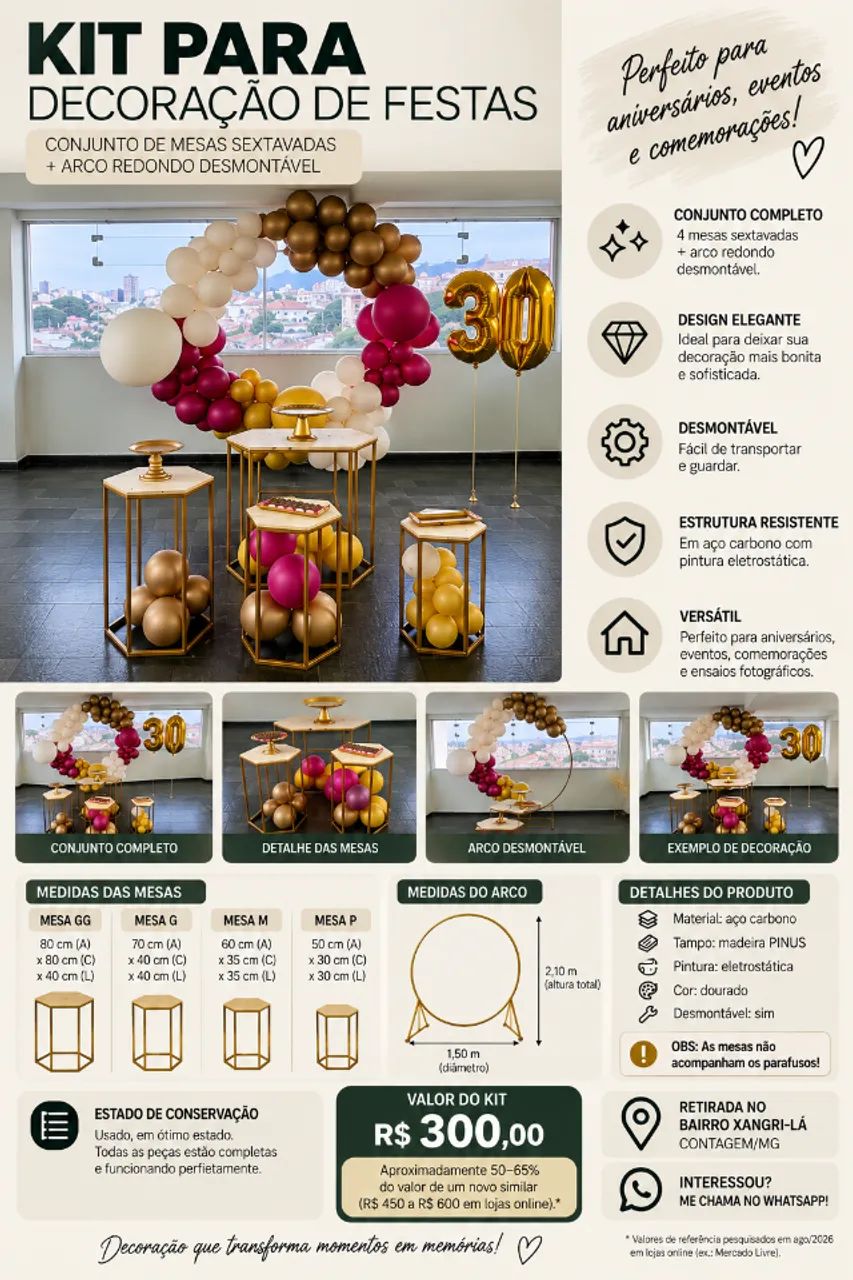 Kit para Decoração de Festas - R$ 300