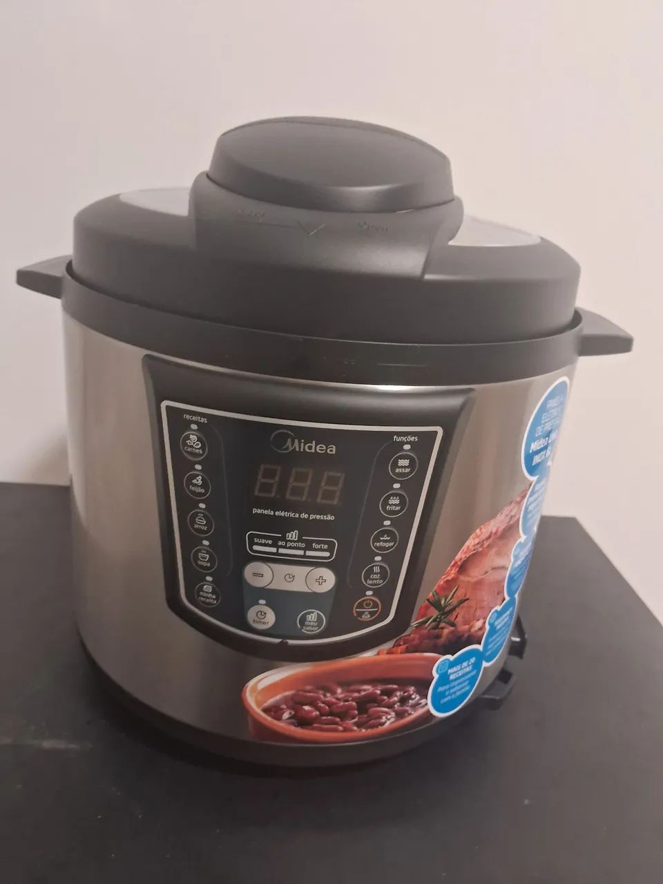 Midea Panela de Pressão Elétrica 6L Digital, Inox/Preto, 220v