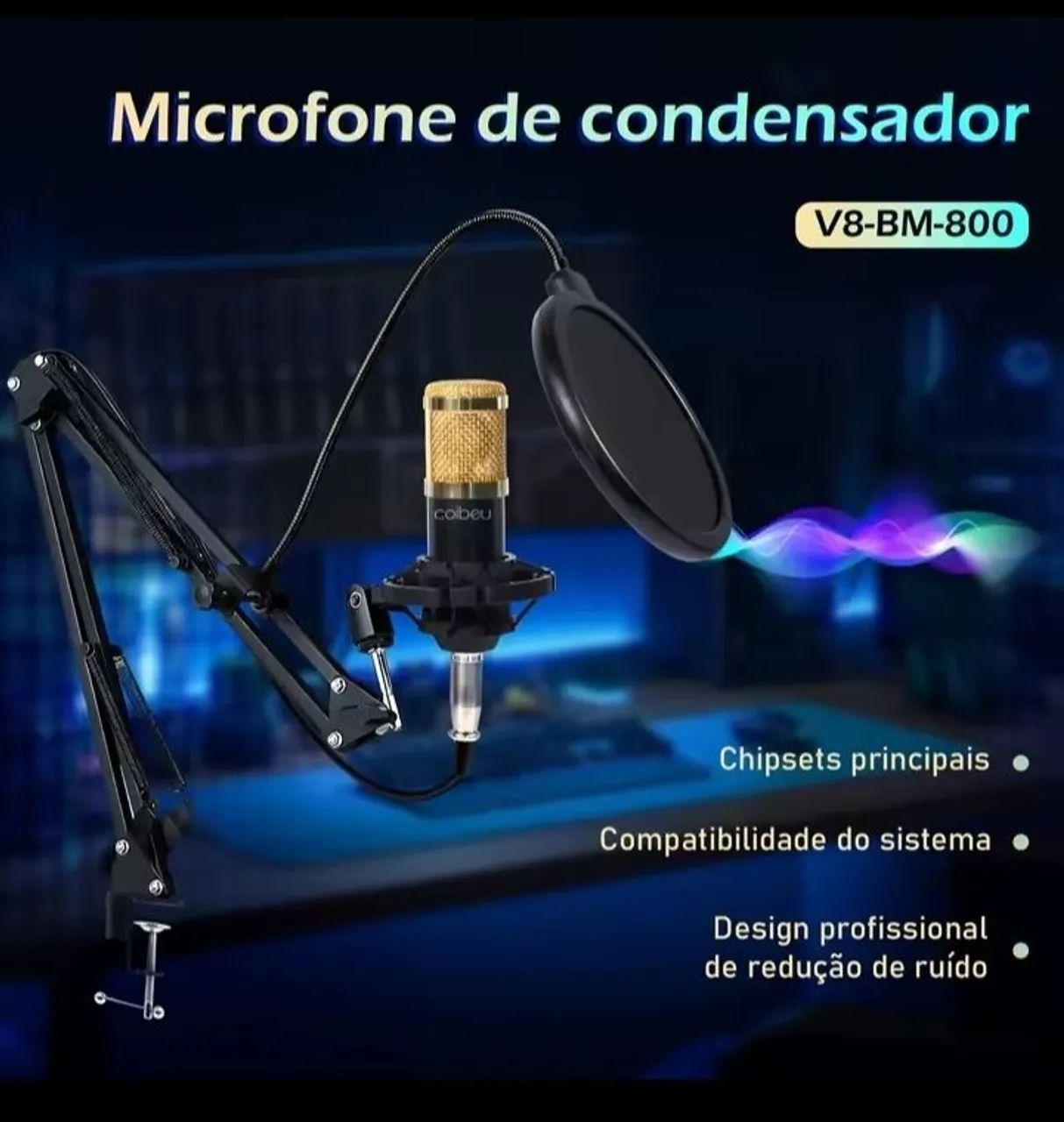 Microfone Condensador Com Braço Articulado para Lives  - Foto 4