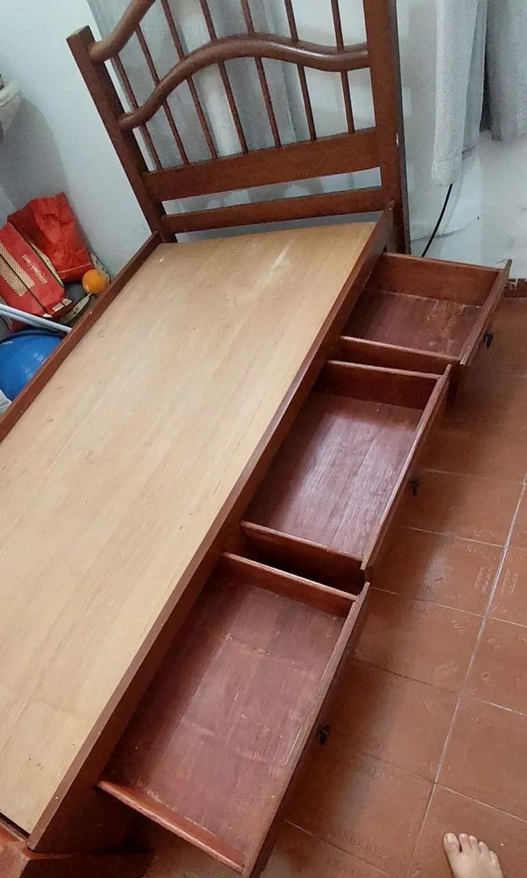 Cama de Solteiro em Madeira com 3 Gavetas - Resistente e Espaçosa! - Foto 2