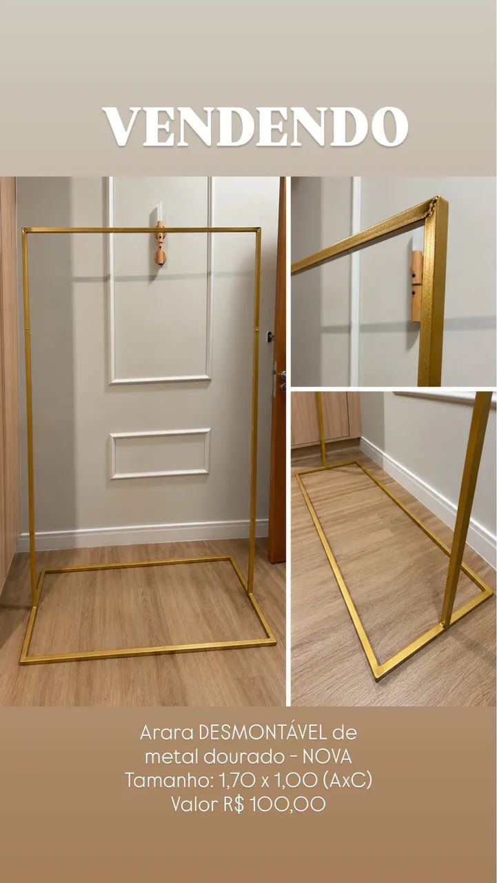 Arara de roupas de metal dourado