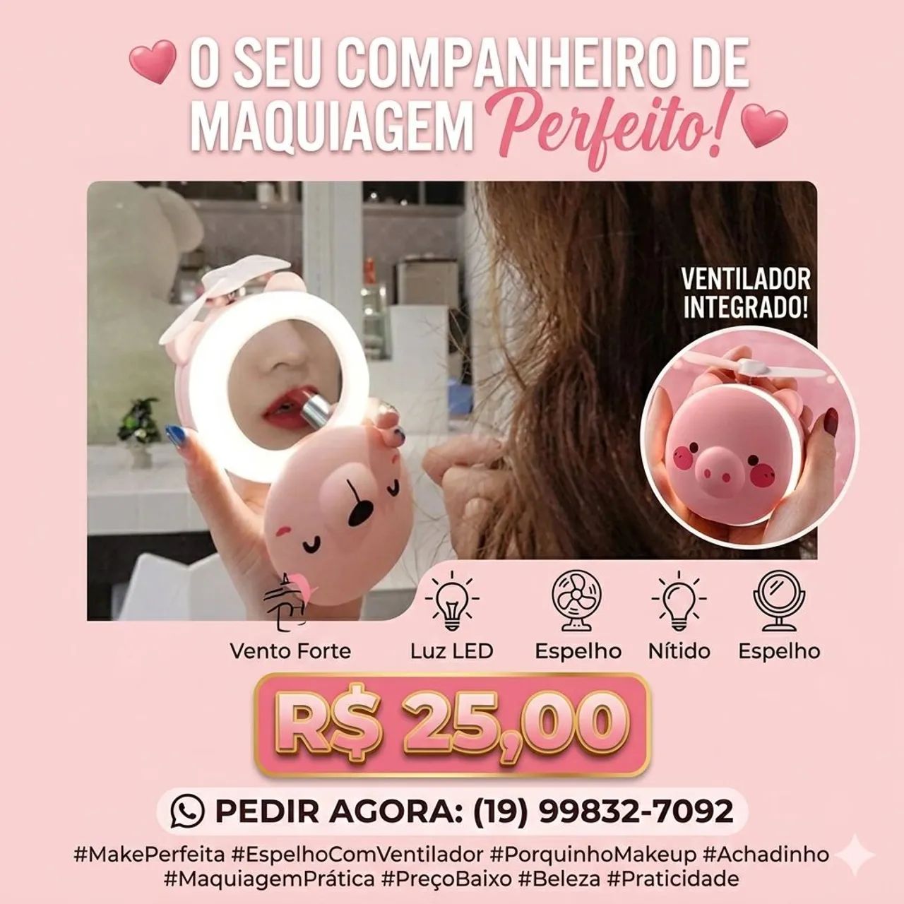 Espelho ventilador maquiagem