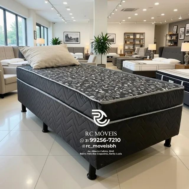 Cama Box Solteiro com Molas 88x1,88 Floral Avelã Premium