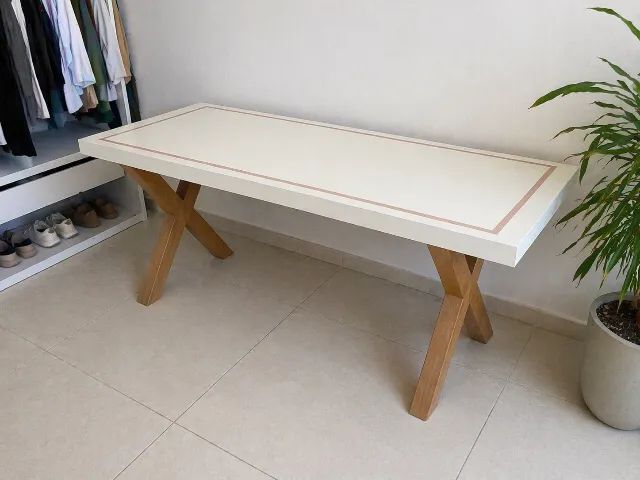 Tampo de mesa em fórmica e compensado - branco e rosé - Foto 5