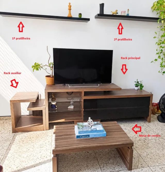 Rack de MDF para TV até 75 Polegadas  + Prateleiras + Mesa de Centro. - Foto 5
