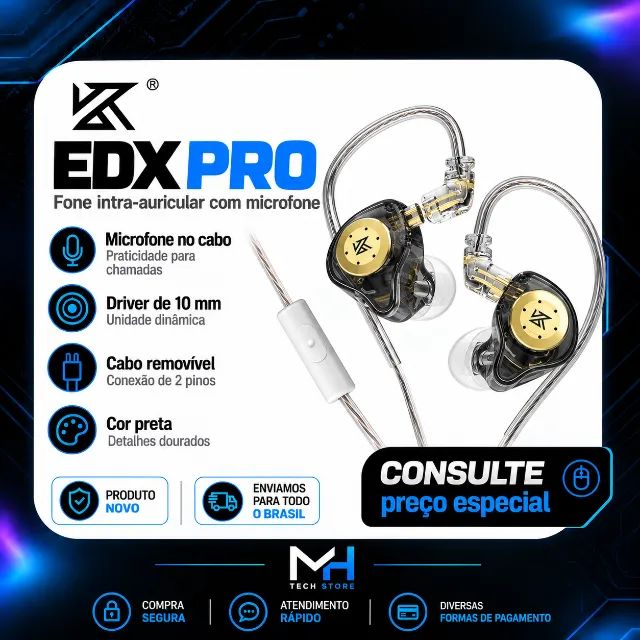 Fone de Ouvido KZ EDX Pro com Microfone Preto - Foto 5