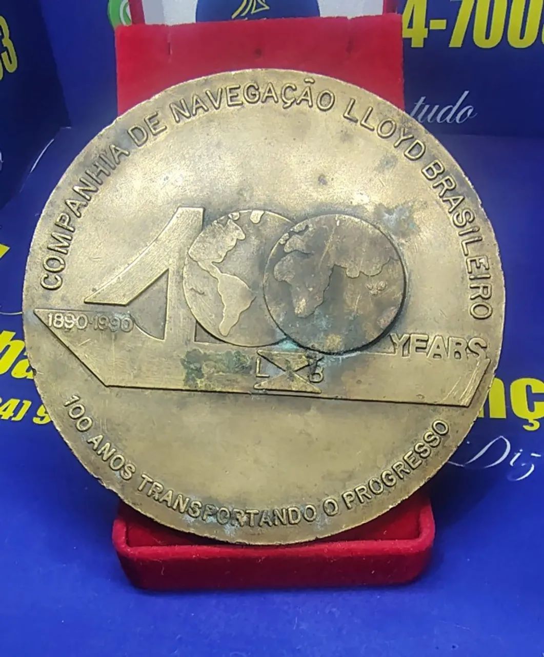 Medalha  100 anos 1890 Companhia de navegação Lloyd Brasileiro Peso 238,43 Gramas 90 mm    - Foto 5