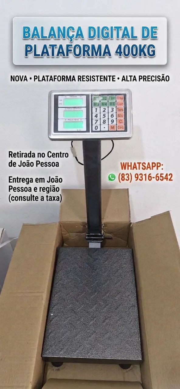 BALANÇA 400KG PLATAFORMA E PAINEL DIGITAL NOVA RECARREGAVEL