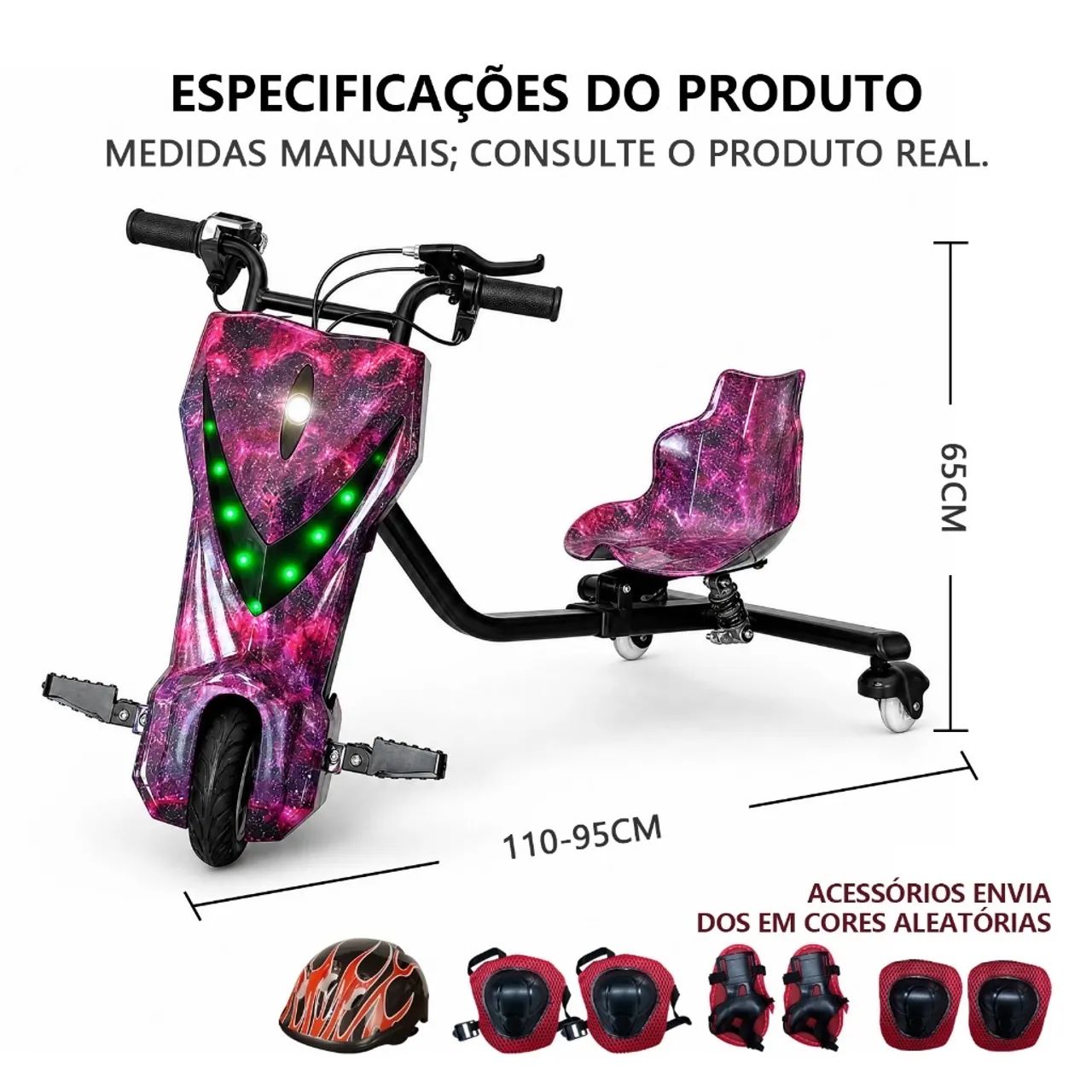 8.5" Triciclo Elétrico Drift Motorizado Adulto/Infantil Polegadas 3 Velocidades Led - Foto 3