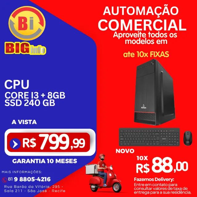 Computador PC I3º G 8gb Hd Ssd 240gb - Em ate 10x Fixas 