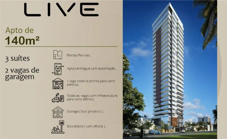 Condomínio LIVE. Aptos de 140m² com 3 suítes e 2 vagas. G.C016