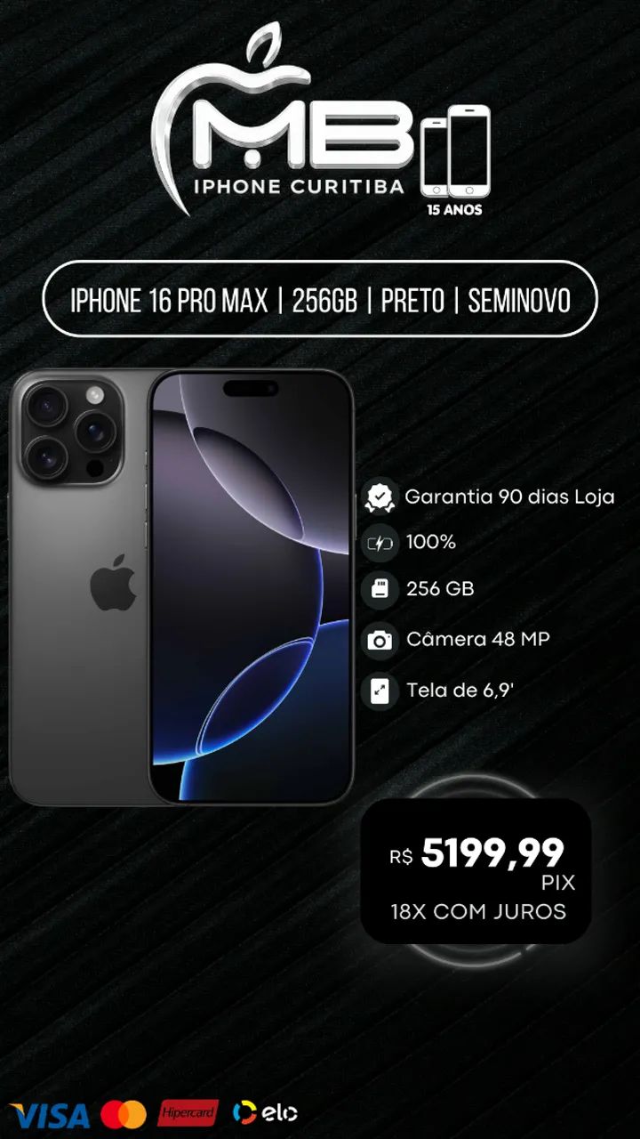 iPhone 16 Pro Max 256GB Seminovo com garantia