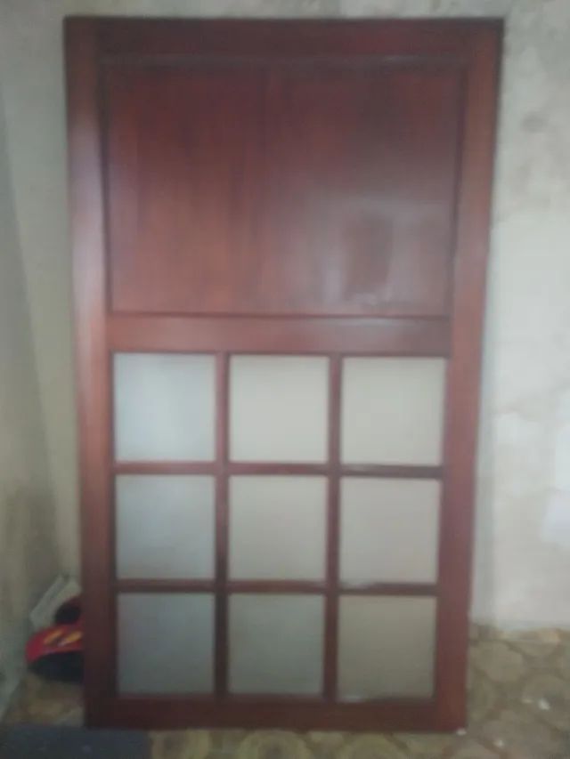 Porta / divisória de ambientes - madeira maciça com vidro jateado branco - Foto 2