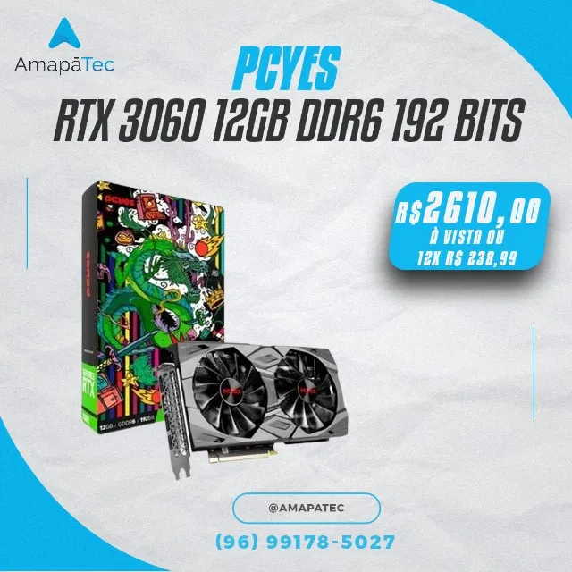 Placa de Vídeo RTX 3060 PCYes NVIDIA Geforce, 12GB DDR6 192 Bit