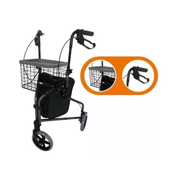 Andador 3 Rodas Triciclo Alumínio Freios E Cesta Hidrolight