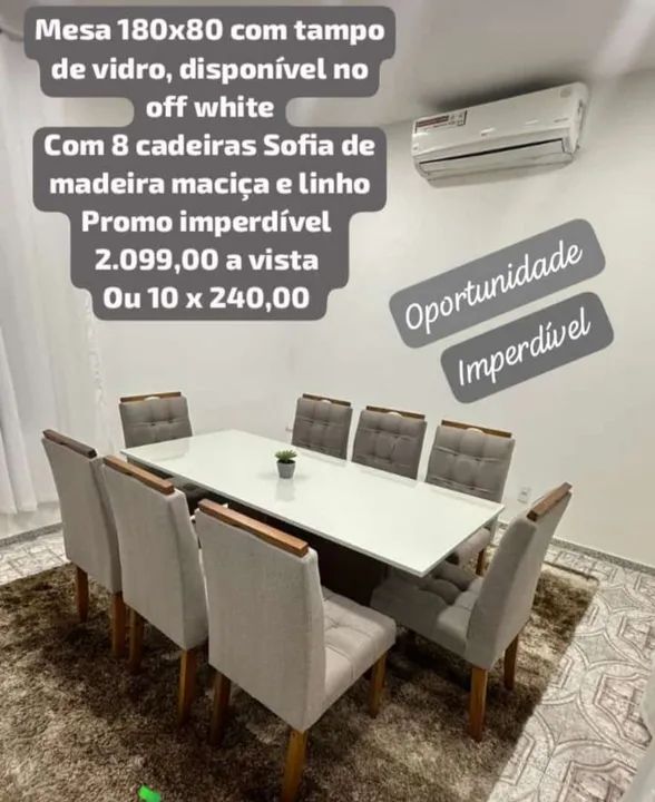 Mesa com 8 cadeiras em madeira maciça 